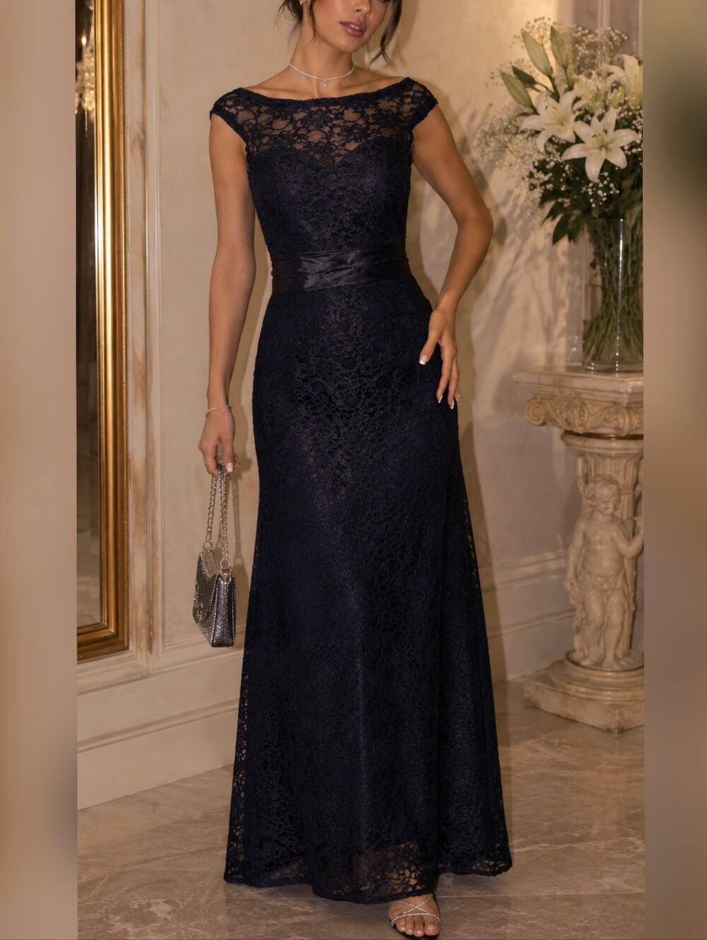 Morilee Black Lace Sweetheart Illusion Bridesmaid party Prom Dress size 10 NWT